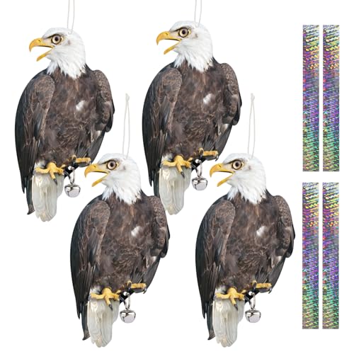 Plastic Hawk to Scare Pigeon Away from Porch Patio Balcony, 4Pcs Flat Fake Hawk to Keep Pigeons Away with Reflective Tape, Pigeon Scare Devices Garden Hawks to Scares Woodpecker Squirrel - color: Black Hawk 02 4Pcs