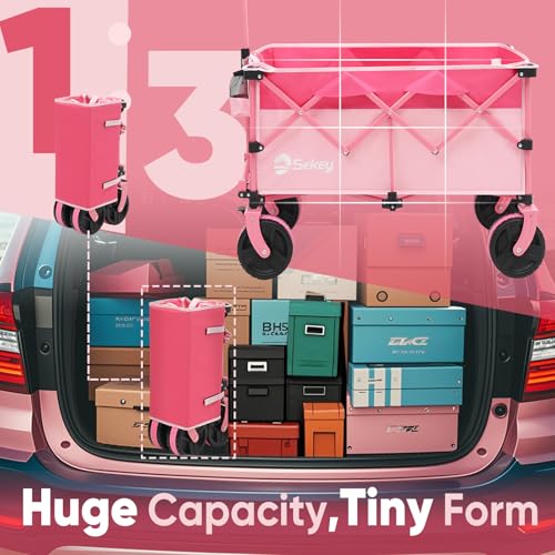 Sekey 220L Beach Wagon, 330 lb Capacity, Foldable, 8 in Wide Wheels - color: Pink