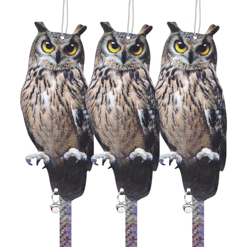 3PCS Flat Hanging Fake Owl to Scare Pigeon Away from Patio - color: Grey Owl 3pcs