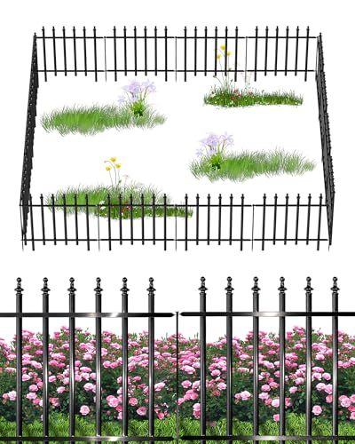 10-Panel Strong Dog Fence, 32in H x 24ft L, Thickened Hollow Iron Tubes, High-Density Metal Barrier for Yard, No Dig Temporary Fencing - size: 10 Pack - 32in(H) x 24Ft(L)