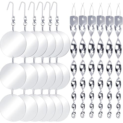Factee Bird Scare Devices, 3.9 Inch Large 18PCS Reflective Discs Set + 6PCS Bird Scare Rods, Double-Sided Bird Reflectors Keep All Birds Away Woodpeckers Pigeons from Your House Garden Boat - color: Transparent