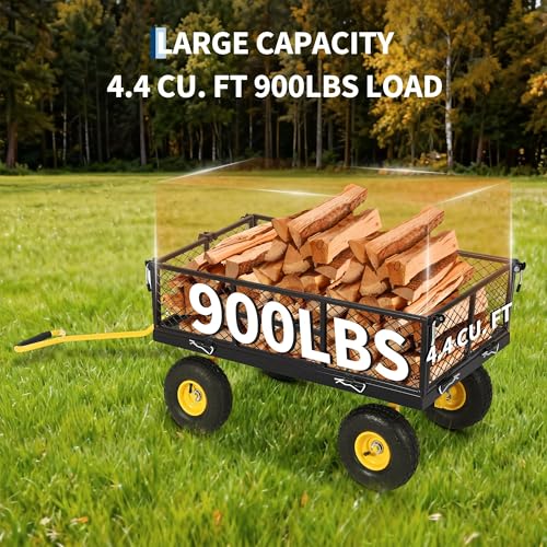 Garvee 900 LB Garden Cart, Heavy Duty Metal Utility Garden Wagon, Black - color: Black, size: 900 Lbs