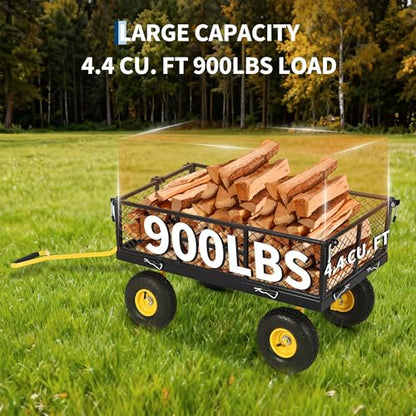Garvee 900 LB Garden Cart, Heavy Duty Metal Utility Garden Wagon, Black - color: Black, size: 900 Lbs