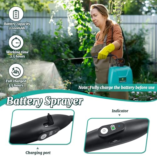 1.35 Gallon Battery Powered Sprayer, Electric Pump Sprayer in Lawn & Garden - color: Blue-green, size: 1.35 Gallon