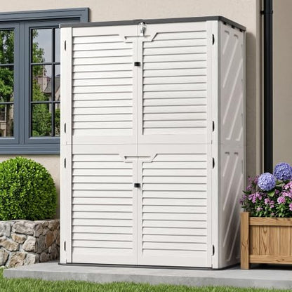 65 Cu.Ft Resin Outdoor Storage Shed with Floor, Weatherproof Plastic Vertical Outdoor Storage Cabinet for Garden Backyard Patio Pool Tool - size: 65 Cu.Ft