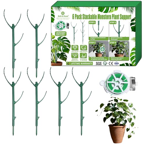 6pack Adjustable Plant Support Pole – Stackable Indoor/Outdoor Support Pole with Clamps, Suitable for Supporting Monstera and Climbing Plants, Garden Accessories, Perfect Replacement for Plant Stakes