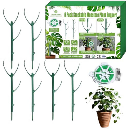 6pack Adjustable Plant Support Pole – Stackable Indoor/Outdoor Support Pole with Clamps, Suitable for Supporting Monstera and Climbing Plants, Garden Accessories, Perfect Replacement for Plant Stakes