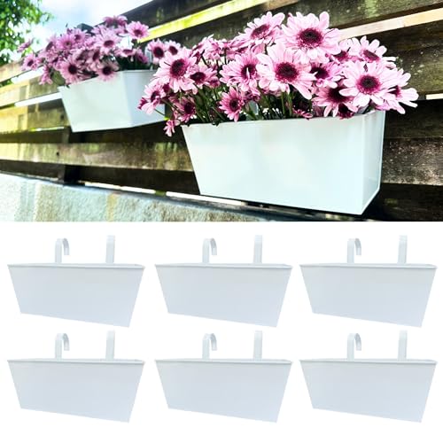 LaLaGreen Outdoor Rail Planter Box (16 in, 6 Pack) White Metal Flower Pots - size: 16"(41cm) x 6 pack