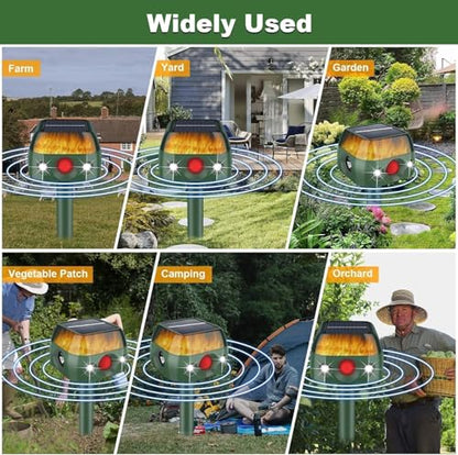Ultrasonic Animal Repellent Outdoor,2026 Solar Animal Repeller,360°Cat Repellent Outdoor with Motion Sensor & Flame Light,Waterproof Deer Repellent Devices for Repelling Deer,Rabbit,Raccoon,Squirrels