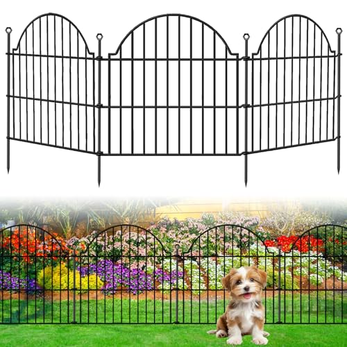 10 Panels No Dig Decorative Outdoor Garden Fence, 24in (H) x20ft (L) - color: Black, size: 24 in(H)