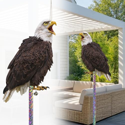 3 Pack Hanging Eagle to Scare Animals Away, Flat Cardboard Fake Eagle with Reflective Tape to Scare Woodpecker Pigeon Away for Outdoor Contryard Garden Patio Deck Orchard Windows Trees Porch - color: 3pcs-eagle