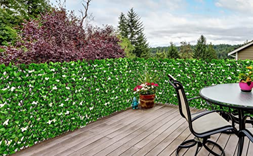 DOEWORKS Expandable Faux Ivy Trellis Fence, Patio Privacy Screen, 1 Pack - color: Green with White Flowers, size: 16 x 45 in, 1 Panel