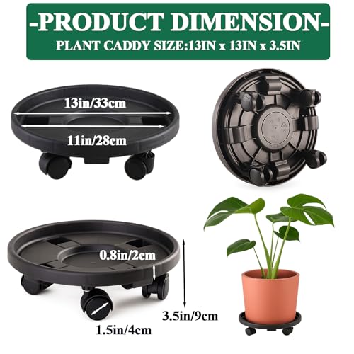 Rolling Plant Stand Outdoor 3 Pack 13 Inch Plant Caddy with Wheels, Black - color: Black, size: 13 inch