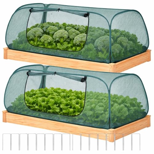 2Pack Raised Garden Bed Covers(45"X22"X18"), Pop Up Mesh Plant & Vegetable Cover,30% Sunblock Plant Shade Tent, Outdoor Planter Protection, Sun & Insect Guard - color: Green-2