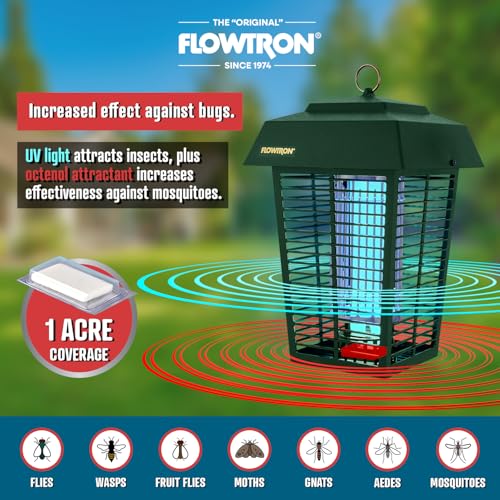 Flowtron Electric Bug Zapper, 1 Acre Outdoor, 40W UV, 5600V Zap, Green - color: Bush Green