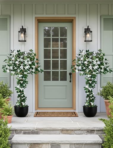 BLOSMON 5ft Bougainvillea Artificial Flower Tree for Front Porch, White - color: White Bougainvillea
