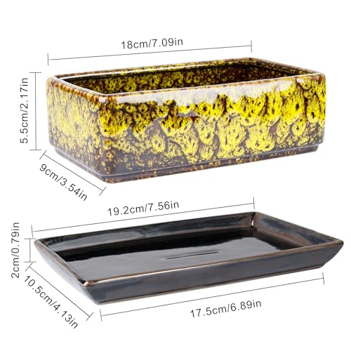 Succulent Pots - Long Rectangle Succulent Planters with Drainage Tray - color: Yellow