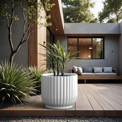 Kante White Concrete Planter 16.7" Dia All-Weather Round Large Pot - color: White, size: 16.7"Dia x 14.6"H