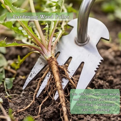 1 Pack Manual Garden Weeder Tool, Stainless Steel Weed Puller, Anti-Slip Rubber Handle Weed Remover for Lawn, Yard, Flower Beds & Outdoor Gardening
