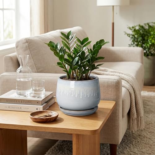 7 Inch Planter Indoor, Ceramic Pots for Plants, Grey-White - size: 7 Inch, style: Grey-white