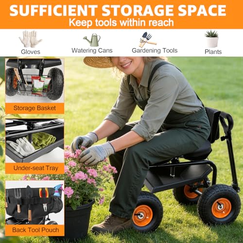 Garden Cart Rolling Workseat with Wheels Gardening Stool