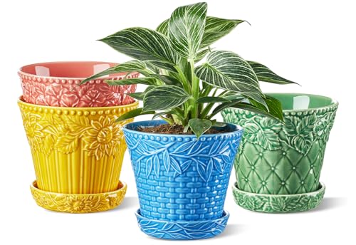 Metahom 5.8 Inch Ceramic Plant Pots, Flower Pots Set of 4, Assorted Colors - color: Assorted Colors, size: 5.8 Inch