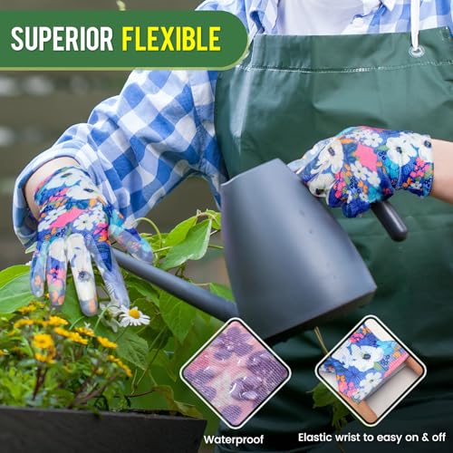 6 Pairs Gardening Gloves for Women - Breathable Rubber Coated Garden Gloves, Multi-purposes Gardening Gloves - color: Light Purple / Blue / Pink / Blue / Cyan / Orange