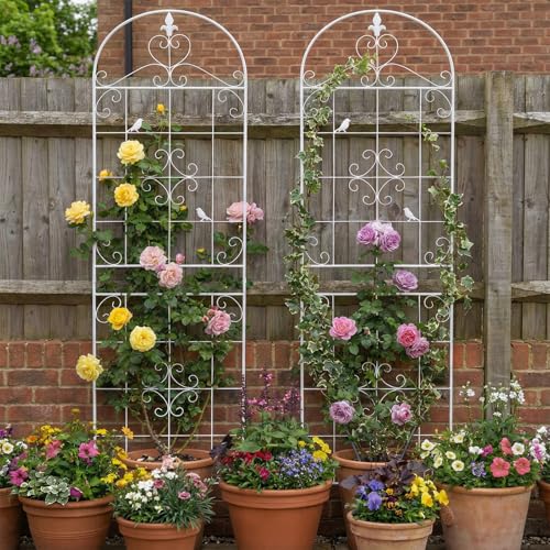70.8" White Metal Garden Trellis for Climbing Plants, 2 Pack - color: White