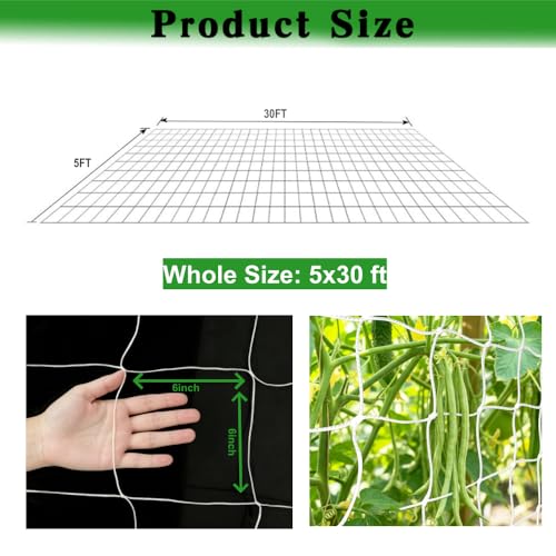 5x30 Ft Trellis Netting for Climbing Plants, Heavy Duty Garden Trellis Netting Plant Climbing Net Trelliss for Tomato Plant Climb Net Trelliss for Bean Peas Vegetable Fruits Flowers Cucumber - size: 5x30 Ft