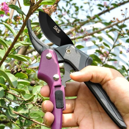 Premium 8 inch garden clippers, 3 Times Easy to Work, Arthritis Weak Hand Snips (Pulley lever -pruners- Purple) - color: Purple