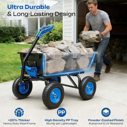 Autodaya Garden Dump Cart, Heavy Duty 1400LBS Wheelbarrow Wagon with Hitch - color: 1400|black+blue