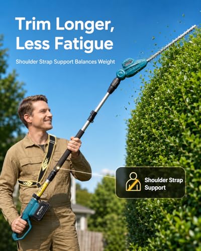 SEESII 20V Pole Hedge Trimmer Cordless, 8.5 FT Reach, Dual 4.0Ah Batteries - color: Sky Blue