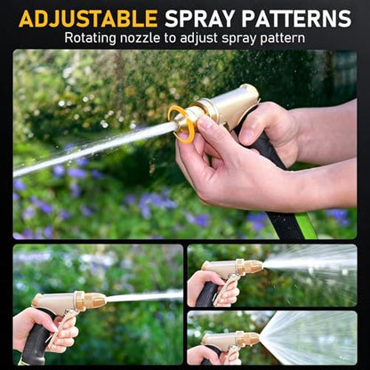 Heavy Duty Metal High Pressure Garden Hose Nozzle Set with Expandable Flexible Water Hose, Adjustable Spray Water Sprayer Gun for Car Washing Lawn Watering Patio Cleaning