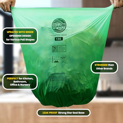 Trash bags 13+ gallon tall kitchen,Compostable Trash Lawn & Leaf Yard Waste Bags,Kitchen Compost Trash Bin Compatible,Extra Thick1.1 Mills,Certified by BPI and OK Compost(50count) - color: 13G-50count