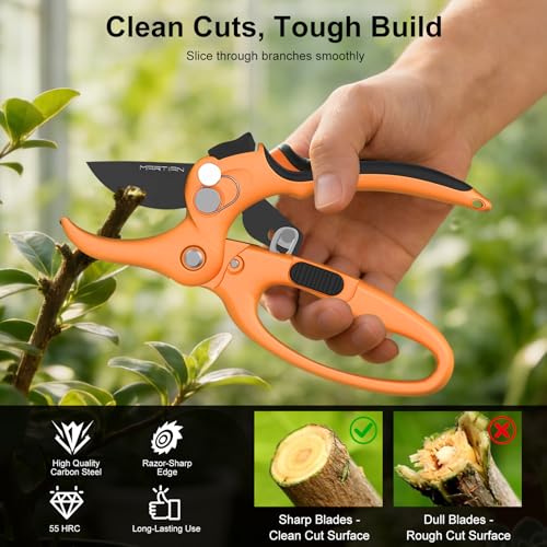 8" Handheld Pruning Shears - Heavy-Duty Stainless Steel Garden Scissors - color: Black/Orange