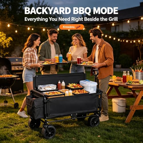Collapsible Beach Wagon Cart - with Bench Seat & Ice Pack 500 lbs - color: Black, size: 7"