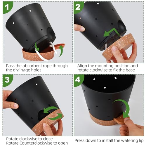 Vanslogreen 6 Inch Orchid Pots with Holes, Self Watering Plant Pots, 2 Pack - color: Black+brown