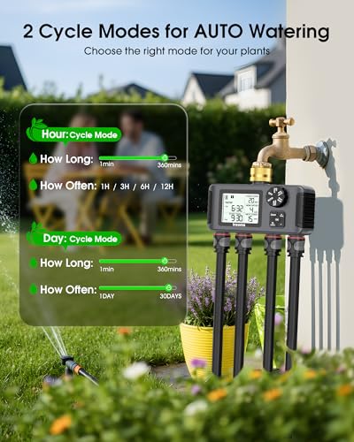 Insoma 4 Zones Sprinkler Timer with Brass Inlet, Water Timer for Garden Hose with Auto/Manual/Rain Delay Mode, Hose Timers for Irrigation Watering System for Yard, Lawn, Plant Watering