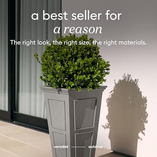 Veradek Brixton Series Planter - Tall Outdoor Planter with Shelf - color: Gray, size: 26 inch