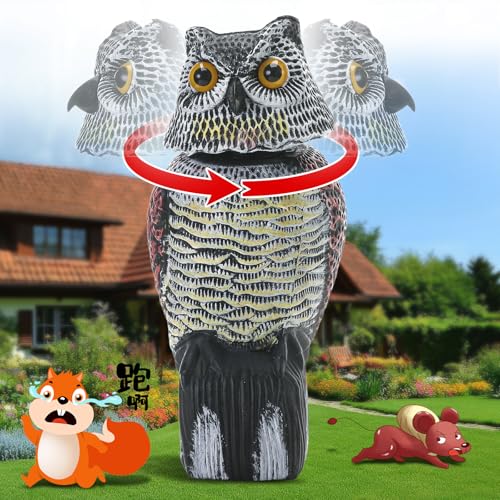 16" Fake Owl Garden Statue with Rotating Head – Realistic Hand-Painted Owl Figurine, Weatherproof Outdoor Sculpture for Yard, Fence Post, Porch, Patio & Deck Decor