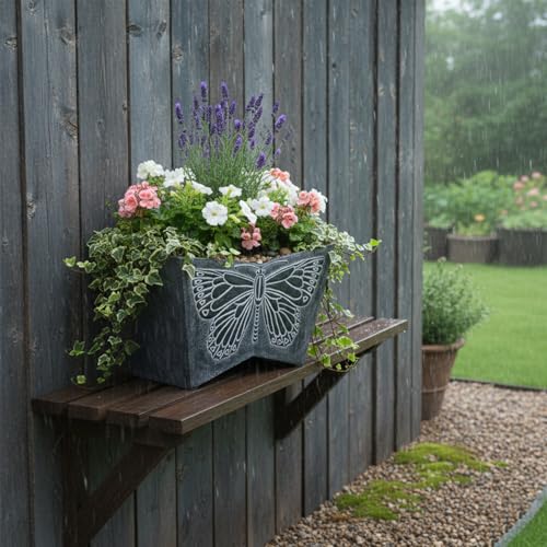 GreenShip 16 Inch Large Resin Flower Pots Set of 2 with Drainage Hole - style: Dark Grey-2 Pack