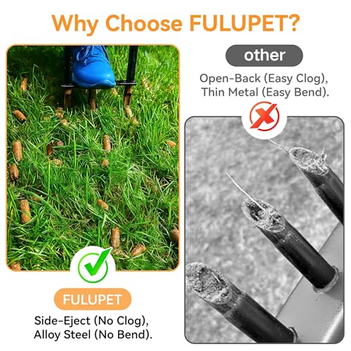 Manual Lawn Aerator Tool, Heavy Duty Core Aerator with Side-Eject Hollow Tines, 3-Tine Soil Plugger for Compacted Clay Soil, High-Strength Alloy Steel Yard Grass Aeration Hand Tool