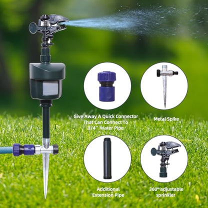 Motion Activated Sprinkler Outdoor Waterproof Repellent for Yard - color: Green