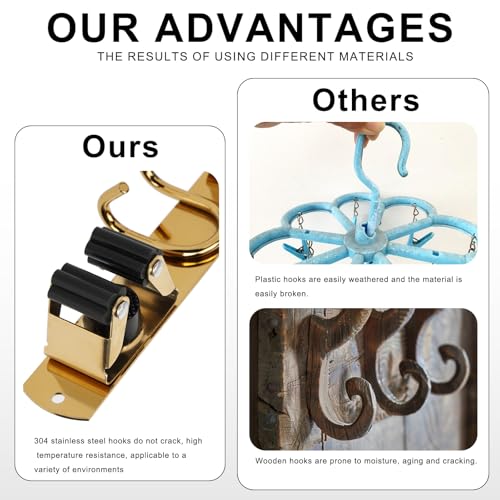 Mop Broom Holder Wall Mount, Gold Stainless Steel Tool Storage Organizer for Kitchen Garden Garage Laundry Room Bathroom and RV with 4 Slots 6 Hooks - color: Gold-1 Pack