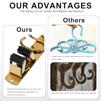 Mop Broom Holder Wall Mount, Gold Stainless Steel Tool Storage Organizer for Kitchen Garden Garage Laundry Room Bathroom and RV with 4 Slots 6 Hooks - color: Gold-1 Pack