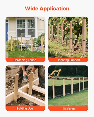 VEVOR Wooden Garden Stakes, 25 Pcs 36 x 0.5 x1.5 in Survey Grading Stakes, Garden Ground Stake with Sharp Point, Fir Wood Plant Support Stake, Sign Posts for Silt Fence Backyard Boundaries Baselines - style: 0.5 x 1.5 x 36in+25pcs