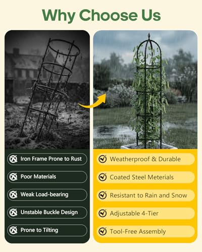 2 Pack 6.2ft High Adjustable Garden Trellis for Climbing Plants, Black