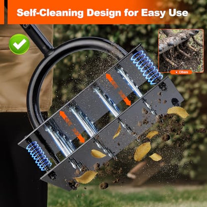 Bluesea Lawn Aerator Tool - 16 Iron Spikes with Ergonomic T-Handle, Automatic Dirt Clean for Soil Loosening & Yard Aeration, Manual Metal Grass Aerator (Black) - color: Black