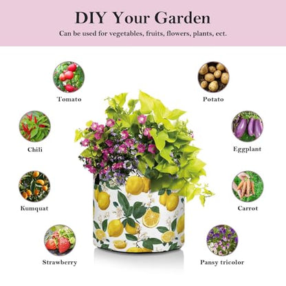10 Gallon Grow Bags 1 Pack Plant Fabric Pots Flower Nursery Garden Vegetable Small Plant Pot 16.1 x 11.8 in Large Indoor Planter with Handles Lemon Branch Flower - color: Lemon Branch Flower, size: XL16.1x11.8in