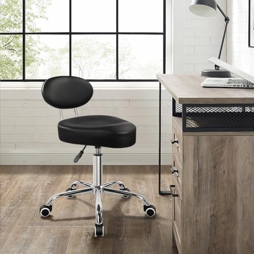 WKWKER Saddle Stool with Back Adjustable Drafting Stool with Back (Black)